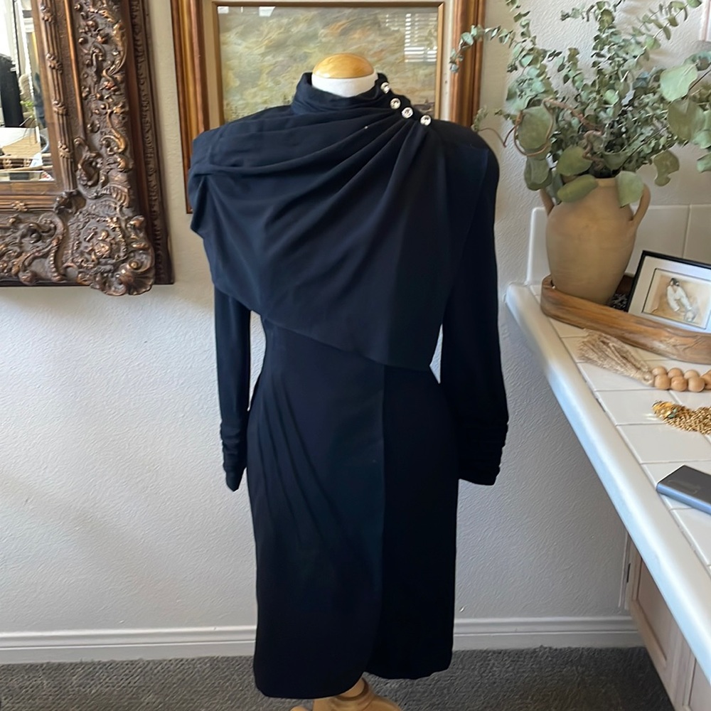 Vintage Capriccio Wool Coat shoulder overlay with crystal/ Diamond cut  buttons